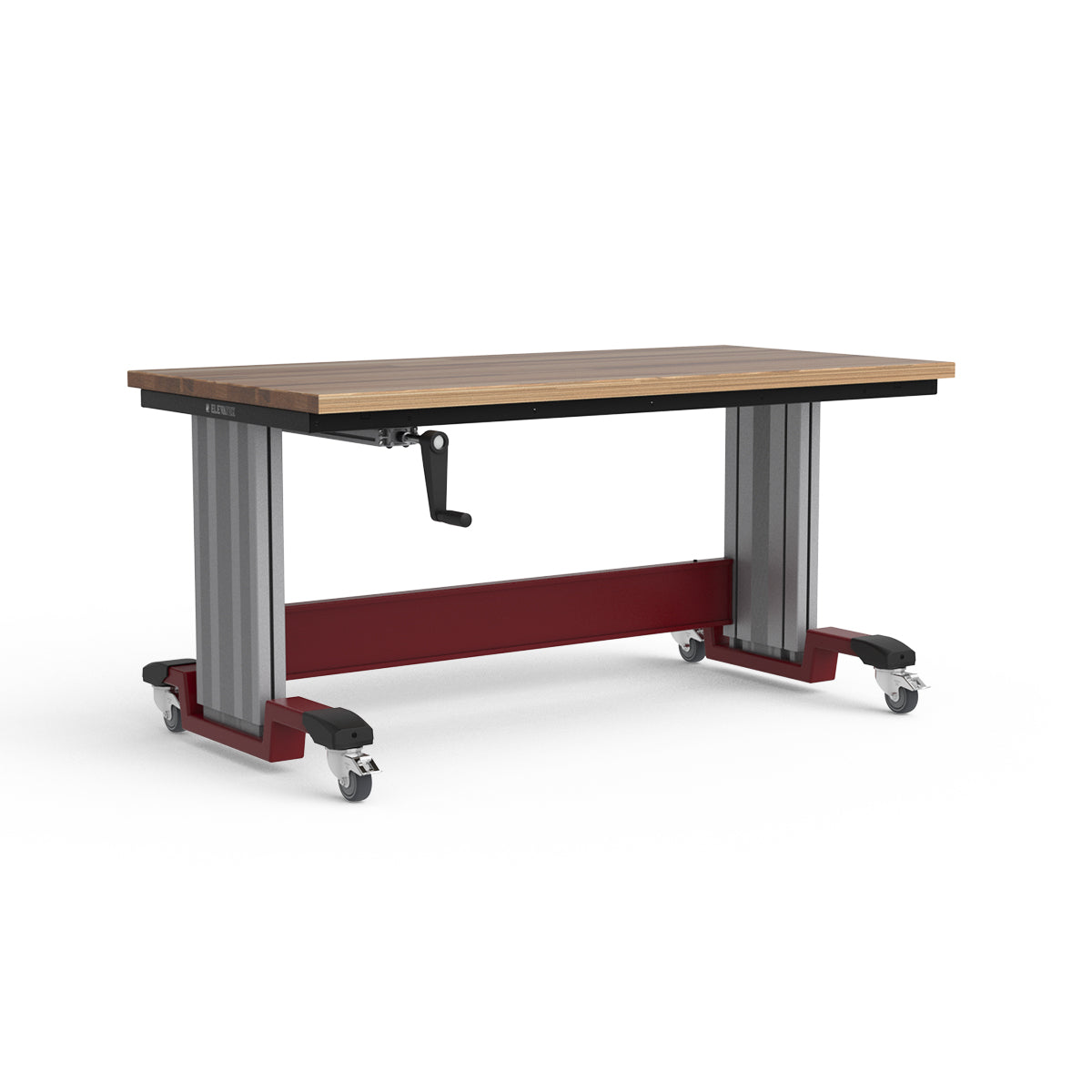Mobile Adjustable Height Workbench - Laminated Wood Top