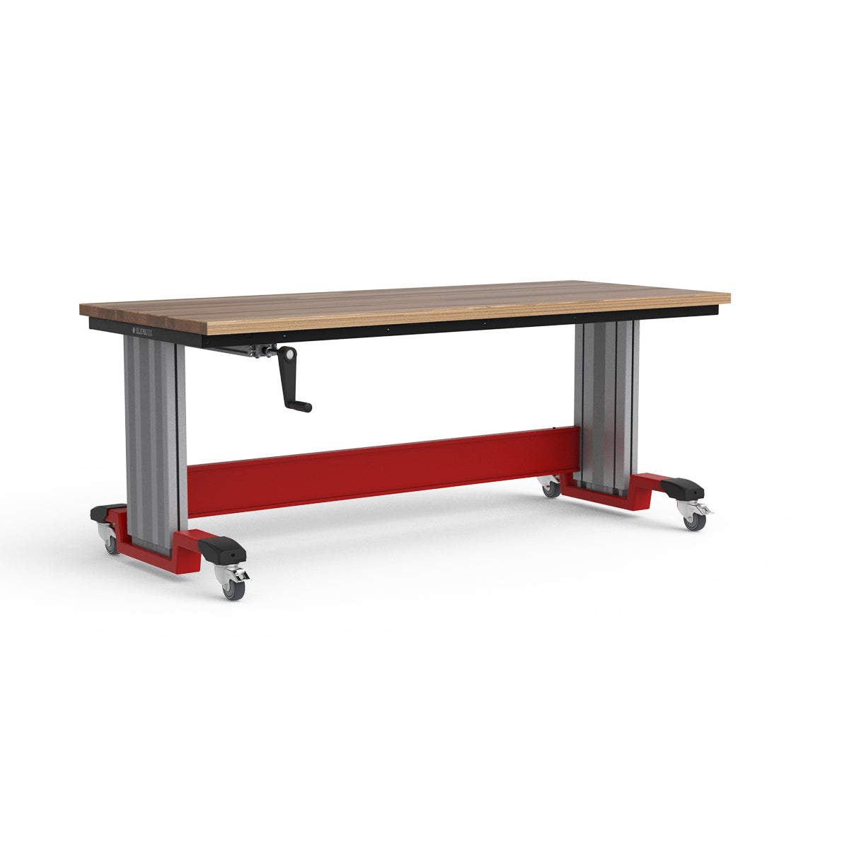 Mobile Adjustable Height Workbench - Laminated Wood Top
